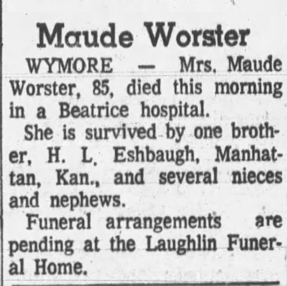 Obituary for Maude Worster (Aged 85)